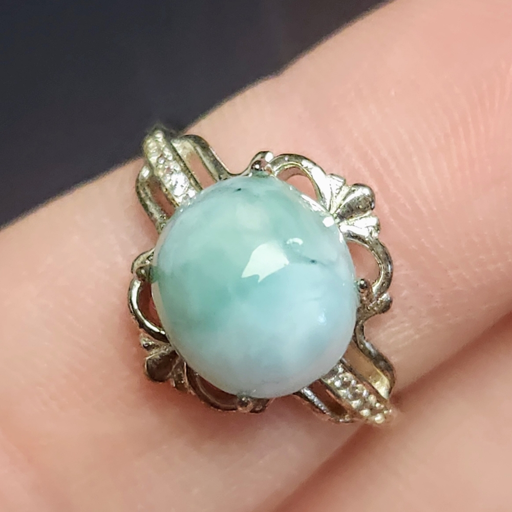 Genuine Larimar S925 Sterling Silver Adjustable Ring, Vintage Antiqued Style - Picture 5 of 11